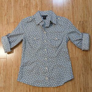 Moda International Gray Heart Half Sleeve Button Down Blouse Women's XS VGUC